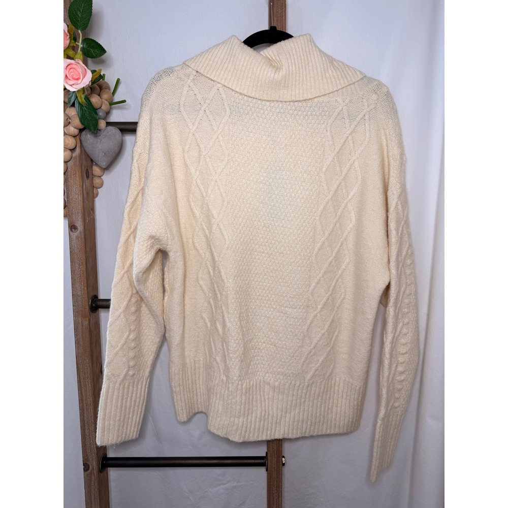 Draper James Ivory Cable Knit Cowl Neck Sweater Wool Blend Cream Womens Large - Picture 4 of 9